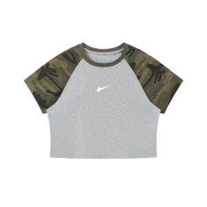 Raglan Top – Flower Gray With Army Green Camo