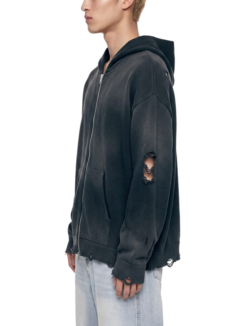 Offside Distressed Zipper Hoodie, worn view