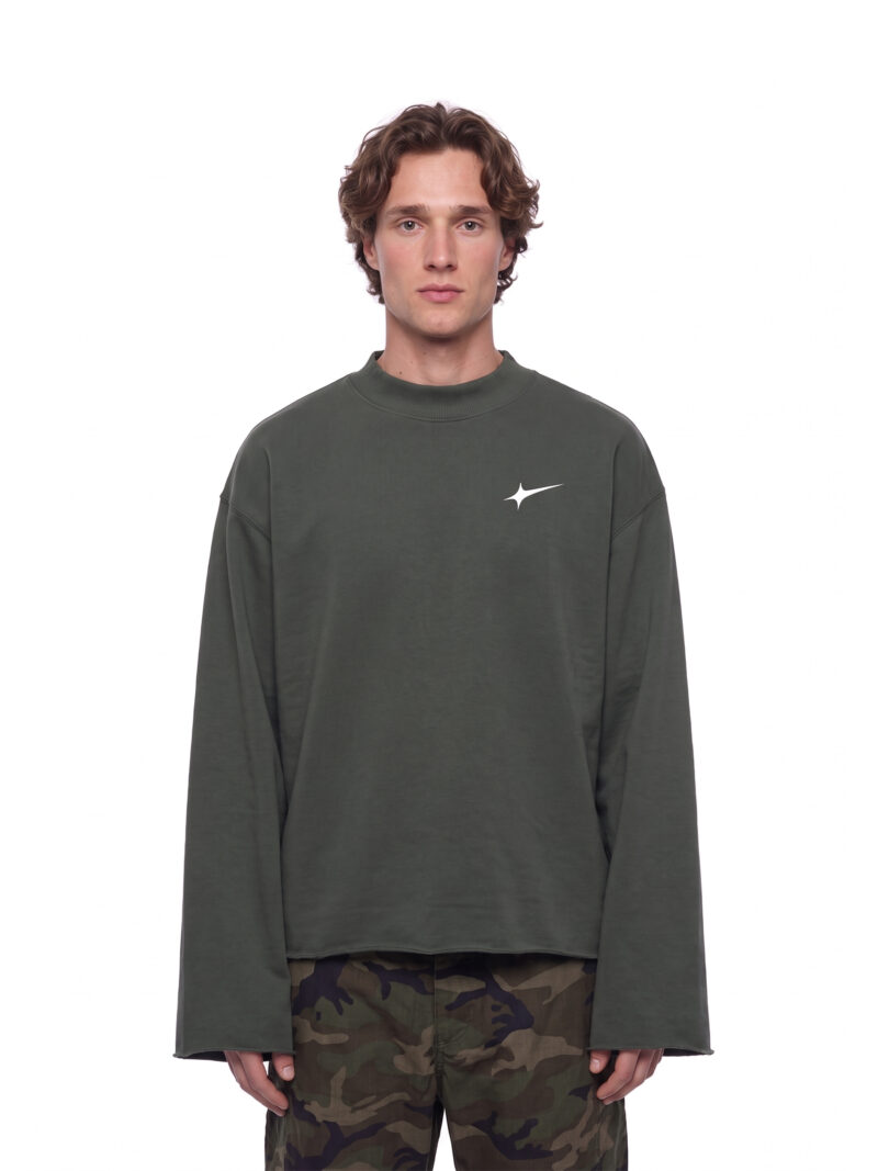 Offside Downtown Mock Neck Sweatshirt in Dark Gray, front view worn by model
