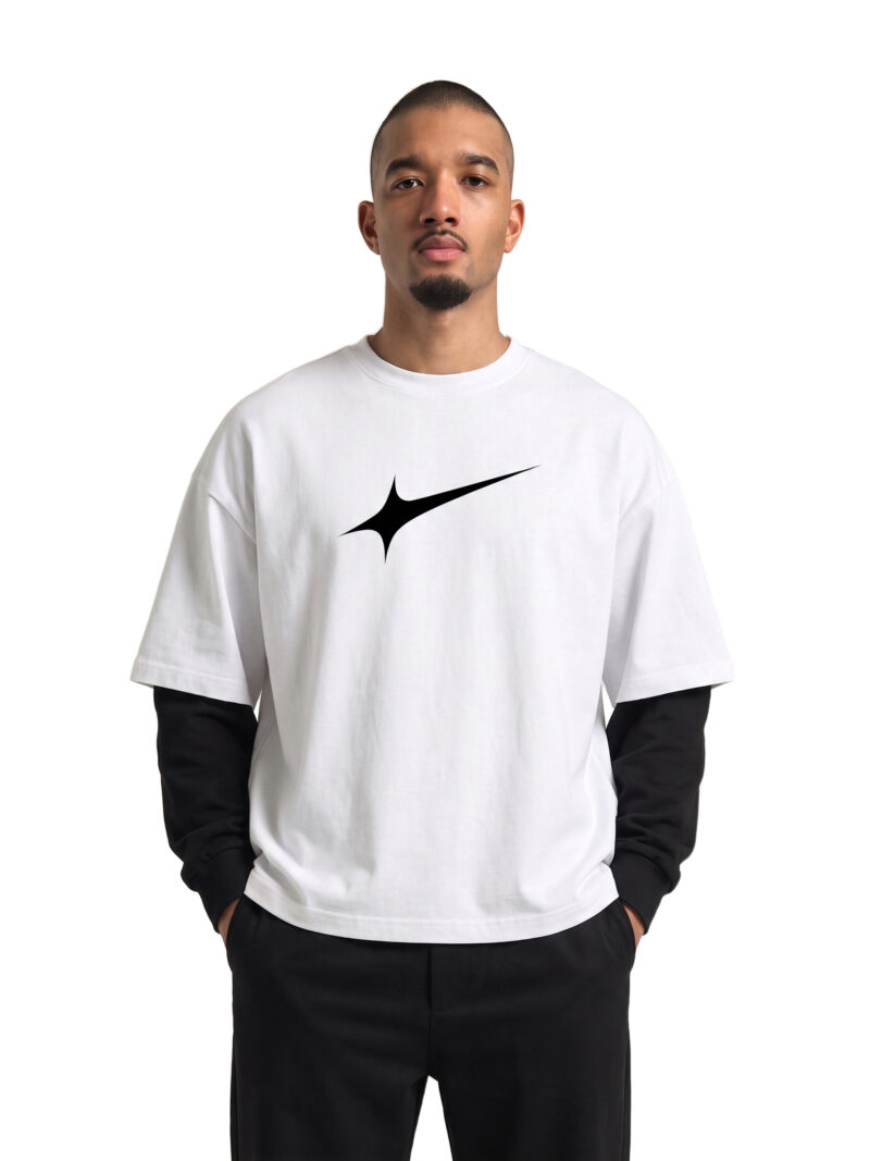 Offside Duality Layered Long Sleeve Tee in white, worn by model